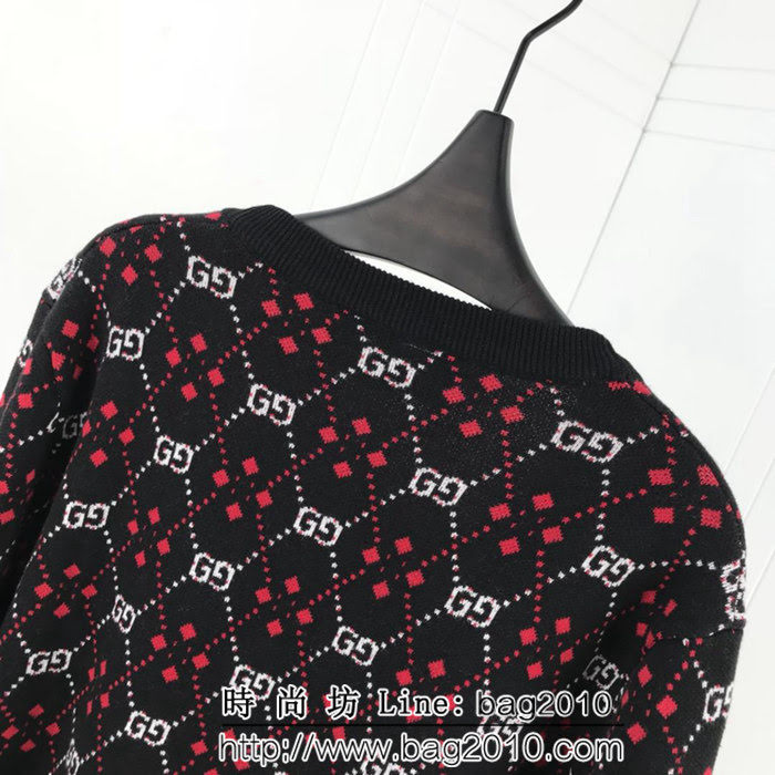 GUCCI古馳 黑紅新配色系列 18ss秋冬新款 全身雙G logo 開衫毛衣 情侶款 ydi1419